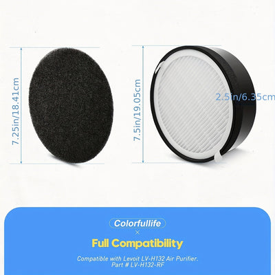 3pcs Filtros de Repuesto para Purificador de Aire LEVOIT LV-H132 - H13 True HEPA y Carbón Activado, Compatibles con el Modelo LV-H132-RF