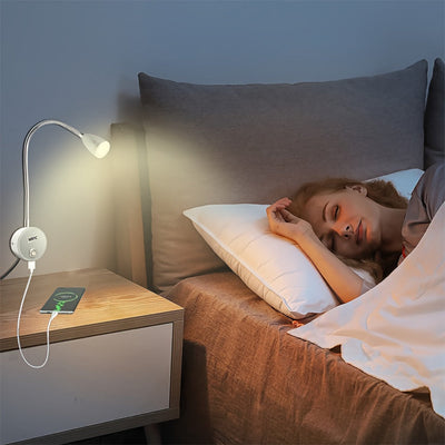 Linterna de Lectura LED con Foco Intenso, Luz Colgante de Pared con Cuello de Ganso Flexible, Interruptor Regulable Táctil, 3 Modos de Color, Luz Nocturna para Mesita de Noche y Escritorio