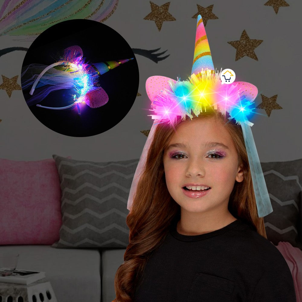 Diadema Tiara Unicornio Luz LED Velo Niñas OF365