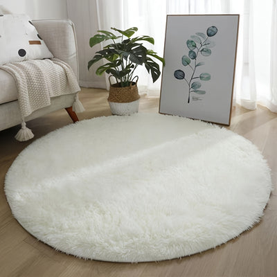 1pc Alfombra Redonda de Peluche - Ultra Suave y Gruesa 100% Poliéster con Base Antideslizante de Goma, Solo Lavado a Mano, Varios Tamaños y Colores para Sala de Estar