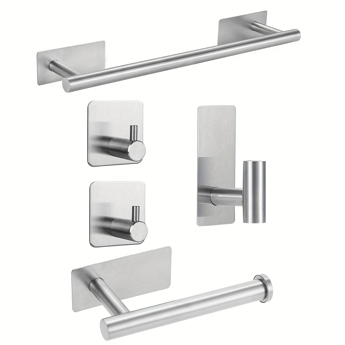 Juego de 5 accesorios para baño de acero inoxidable - Incluye barra para toallas, portarrollos de papel higiénico y gancho para albornoz - Fácil instalación sin taladrar - Opción perfecta para decoración del hogar, regalo de Navidad/Halloween