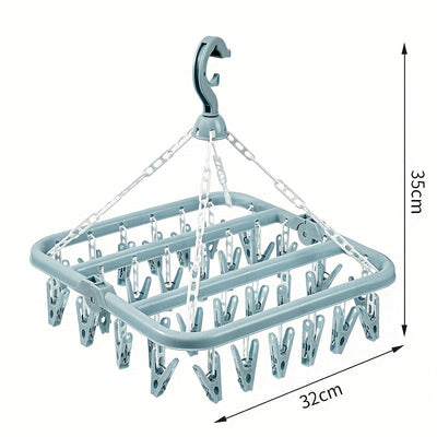 1pc 32-clip Gran Capacidad Percha De Calcetines De Plástico Duradera Para Ropa Interior, Secador De Ropa Para Ropa Duradera, Percha Para Ropa Para Organizador De Almacenamiento Doméstico Para Baño, Dormitorio, Armario, Hogar, Dormitorio, Rosa / Azul / Ve