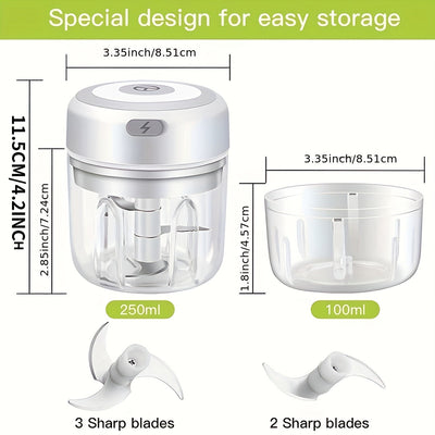 Mini Procesador de Alimentos 250ml, Picadora de Carne, Pequeño Procesador de Alimentos con 3 Cuchillas de Acero Inoxidable, Cortador Eléctrico Adecuado para Carne, Verduras y Frutas