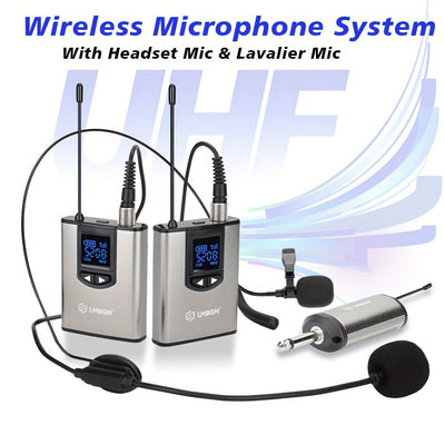 1pc Sistema de micrófono inalámbrico UHF, kit de micrófono de solapa y bodypack recargable con control de volumen, omnidireccional, carga USB, conector de 6,35 mm para karaoke, transmisión, canto - Ideal para aulas, conferencias, transmisiones en vivo, p