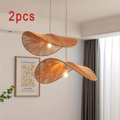 Juego de 2 pantallas para lámparas, tejidas a mano para iluminación de ambiente en el hogar, diseño artístico ideal para comedores, posadas y casas de té. Estilo wabi-sabi con bordes irregulares, perfecto para lámparas de techo o arañas, decoración para