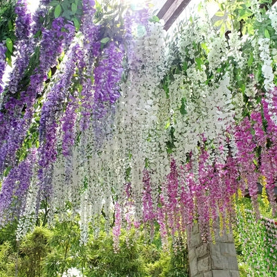 20 piezas de Guirnalda Artificial de Glicinas - Enredadera Colgante Morada y Blanca para Bodas, Fiestas, Paredes y Techos del Hogar - Decoraciones Florales Sin Mantenimiento, Adornos para Fiestas | Enredaderas de Bajo Mantenimiento