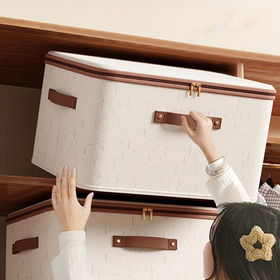 Caja de almacenamiento de tela plegable, Beige, Minimalista, con tapa, Lavar a mano o limpiar en seco profesional, para ropa, dormitorio, uso doméstico