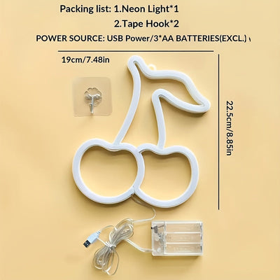 Señal de neón LED en forma de cereza, luz decorativa de neón para colgar en la pared de plástico, con control de interruptor, alimentación USB, para dormitorio, boda, fiesta de cumpleaños, sala de juegos, aniversario, decoración del hogar para el día de