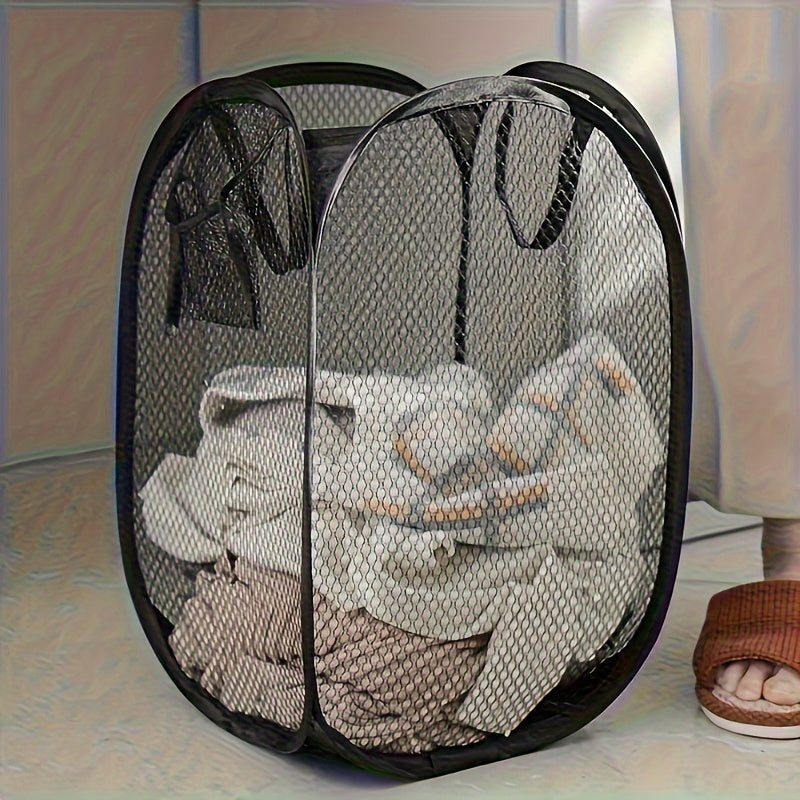 Canasta de Lavandería Plegable con Mango Ergonómico - Malla de Tela Duradera, Diseño Ahorrador de Espacio para Organización en Baño y Dormitorio, Estilo Contemporáneo, Accesorios para el Cuarto de Lavado, Construcción Robusta