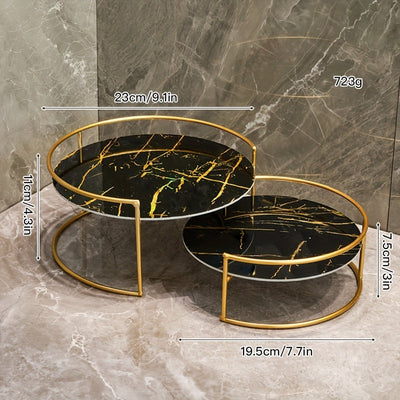 Juego de 2 bandejas para baño, modelo combinado grande + pequeña, placa base UV, marco metálico, adecuadas para encimeras de baños, dormitorios, oficinas, estantes de almacenamiento para escritorio