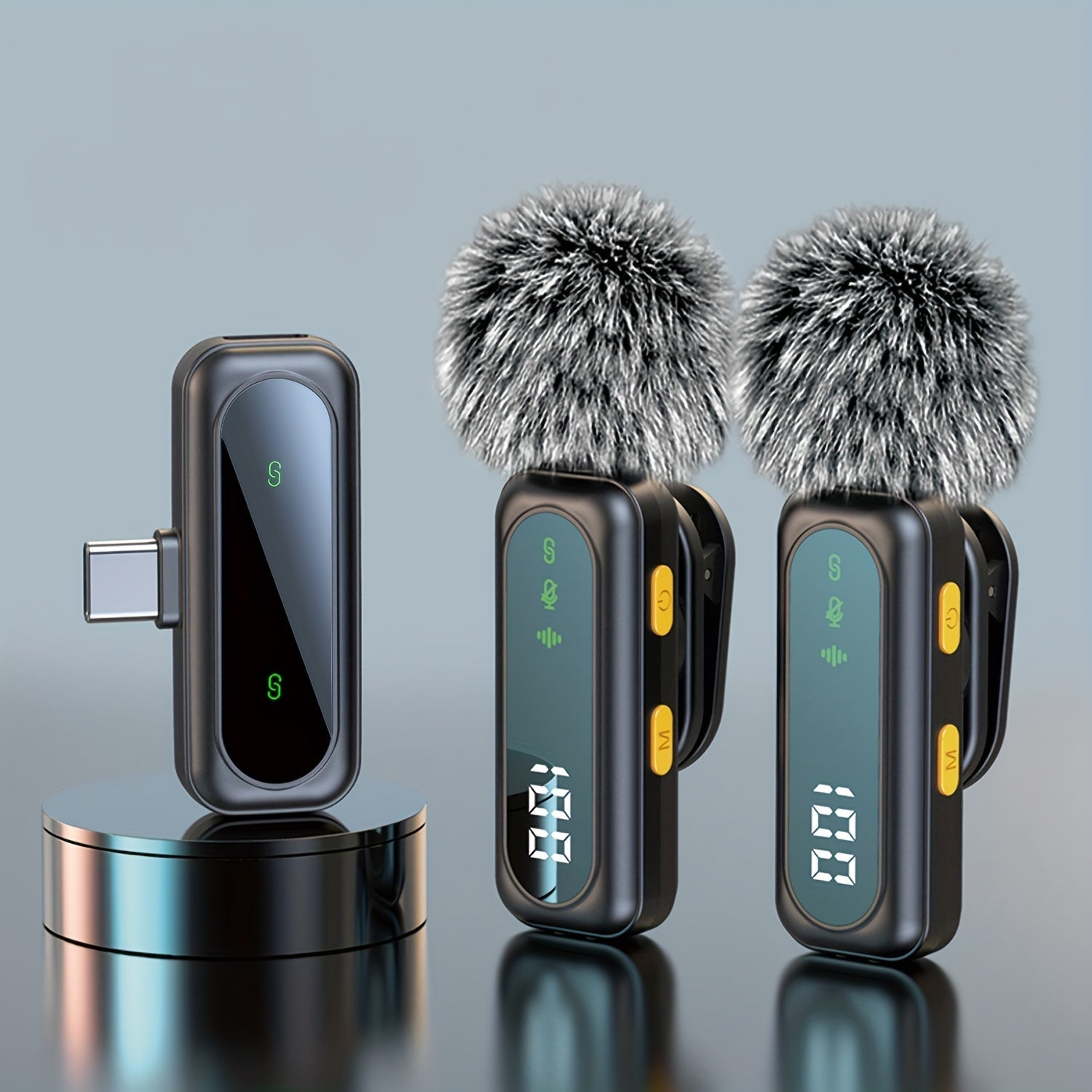 Micrófono inalámbrico profesional con puerto Type-C, carga USB-C, pantalla de alimentación LED y estuche portátil - Plug & Play para teléfonos inteligentes, computadoras, cámaras, transmisión en vivo, podcasting, micrófono inalámbrico para transmisión en