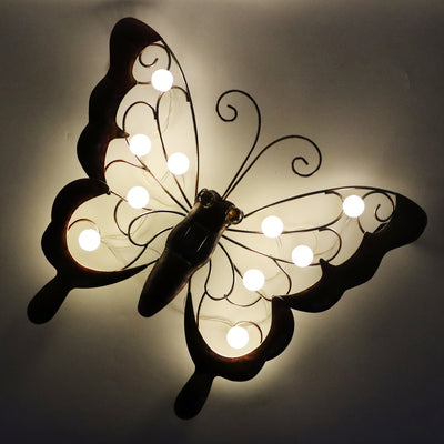 Arte de Pared Exterior, Mariposa Metálica con Energía Solar para Decoración de Paredes, Decoración de Jardín de Mariposas al Aire Libre, Lámpara Escultura de Arte de Mariposas para Jardín, Patio, Valla y Balcón - 38.1 cm