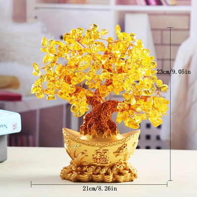 Árbol de Cristal de Oro - Decoración de la Fortuna del Feng Shui, Planta de Interior/Exterior, Ornamento de Escritorio, Estilo Bonsái de Cristal Natural, Decoración de Oficina | Árbol de Cristal de Oro | Artesanía de Cristal, Decoración de Cristal