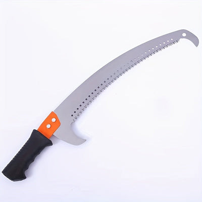 Sierra de Poda de Alta Resistencia con Mango Ergonómico - Hoja Curva Dentada para Cortar Ramas de Forma Eficiente, Construcción Metálica, Diseño Naranja y Negro, Ideal para Recorte en Altitudes Altas y Mantenimiento de Jardines, Sierras de Palo para Poda