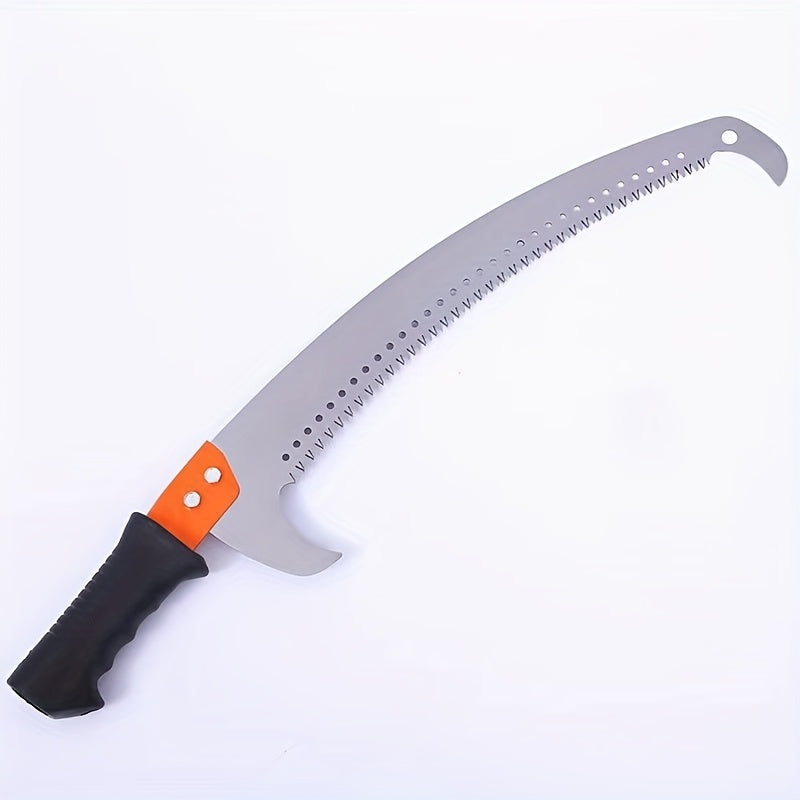Sierra de Poda de Alta Resistencia con Mango Ergonómico - Hoja Curva Dentada para Cortar Ramas de Forma Eficiente, Construcción Metálica, Diseño Naranja y Negro, Ideal para Recorte en Altitudes Altas y Mantenimiento de Jardines, Sierras de Palo para Poda