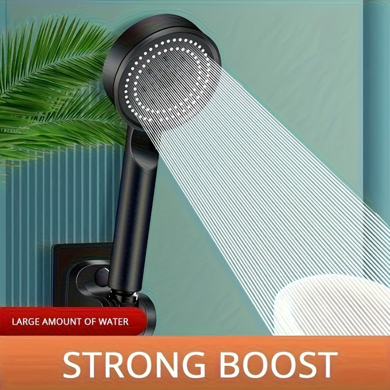 Ducha portátil de 5 modos de alta presión con chorros potentes, diseño ahorrador de agua y fácil instalación - Juego duradero de plástico negro de 1/3 piezas para baños minimalistas, incluye soporte para afeitadora, soporte elegante para cabezal de ducha