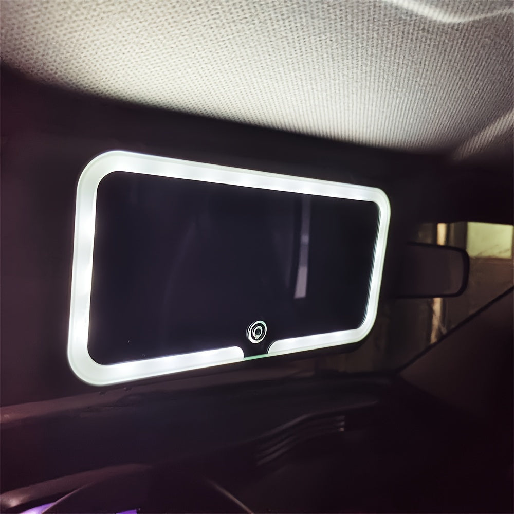 Espejo para auto portátil con diseño desmontable, iluminación en 3 colores, control táctil, batería de litio recargable USB y cable tipo C incorporado