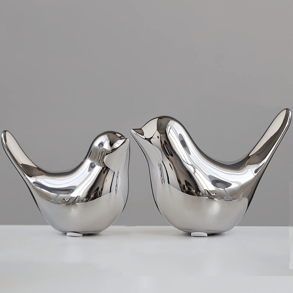 Elegantes figuras de pájaros pequeños dorados - Decoración moderna de porcelana para sala de estar, dormitorio, oficina y armarios, perfectas para el Día de San Valentín, decoración de pájaros.