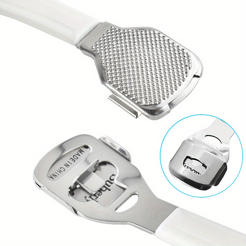 Raspador de pies de acero inoxidable para limpieza, removedor de cutículas beige claro, herramienta de limpieza beige claro, removedor de estrato córneo adecuado para uñas en crecimiento, fácil de transportar y limpiar