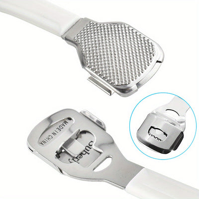 Raspador de pies de acero inoxidable para limpieza, removedor de cutículas beige claro, herramienta de limpieza beige claro, removedor de estrato córneo adecuado para uñas en crecimiento, fácil de transportar y limpiar