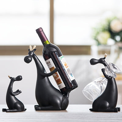 1pc Estatua de Alce de Resina Negra de Lujo para Familia de 3 - Pintada a Mano, Decoración Multifuncional para el Hogar con Exhibición de Vidrio y Botella, Ideal para Regalos de Navidad, San Valentín y Acción de Gracias, Decoración de Alce