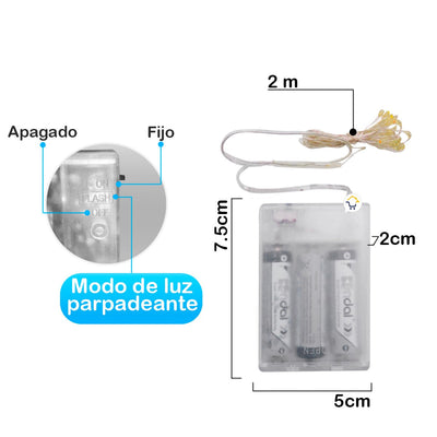 Luces Micro Led Flash Decoración X20 Led Luz Navidad Función Pila Multicolor TX20CM