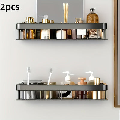 2 piezas Conjunto de estanterías para baño, estantería mural sin taladro, bandeja de ducha de metal pulido resistente a la corrosión, organizador de ahorro de espacio para champú y acondicionador, con otro material