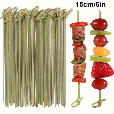 100 palillos de bambú para cócteles, 15.24 cm, palillos para aperitivos, mini palitos para comida - Palillos elegantes para bebidas, frutas, charcutería - Ideales como accesorios para decorar cócteles, suministros para fiestas, adornos para cócteles | Po