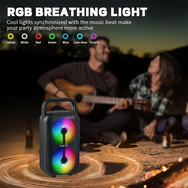 Altavoz inalámbrico portátil con efecto de iluminación colorida, altavoz de bajo pesado, capacidad de 2400mAh, carga por tipo C, compatibilidad con tarjetas USB FM TF, AUX, MIC, control de botones y palancas, adecuado para bailes al aire libre, karaoke d