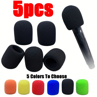 5pcs Cubiertas de Espuma para Micrófono - Pantallas de Esponja Suaves para Micrófonos de Mano, 5 Opciones de Color (Naranja/Rojo/Verde/Azul/Amarillo/Negro) - Reduce el Ruido del Viento, Perfecto para Transmisiones en Vivo y Podcasting, Reducción de Ruido