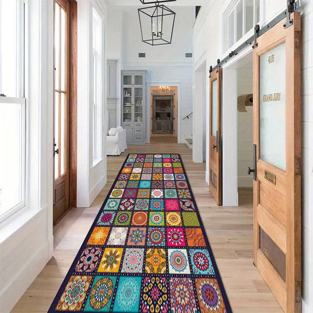 Tapete de cocina moderno y elegante con estampado vintage de mandala - Alfombra antideslizante y suave para comedor, bar y lavandería - Decoración para el hogar en poliéster lavable a máquina