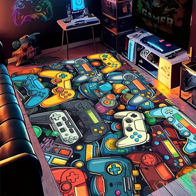 Alfombrilla de Área para Controlador de Juegos de 1 Pieza para Dormitorio de Niños - Diseño Vívido de Videojuego, Material Suave de Franela, Ligera y Lavable a Máquina, Ideal para Configuración de Deportes Electrónicos, Alfombra de Puerta, Cocina o Sala