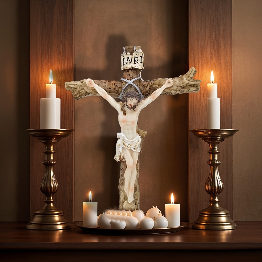 Escultura de Resina al Estilo Vintage con Letrero "INRI" - Decoración Religiosa en 3D Realista para Paredes de Semana Santa, Regalo Inspirador Perfecto para el Hogar o la Iglesia
