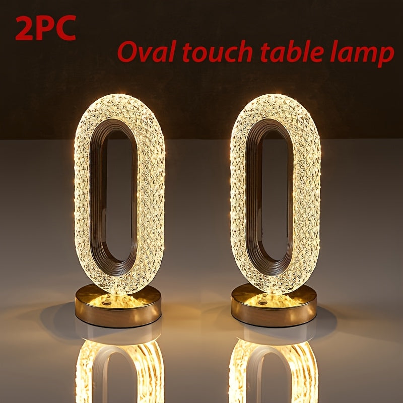 2 piezas Lámpara de Escritorio LED Ovalada de Lujo con Sensor Táctil Recargable por USB, Luz Nocturna Tricolor Inalámbrica para Ambiente en Comedor o Bar de Hotel