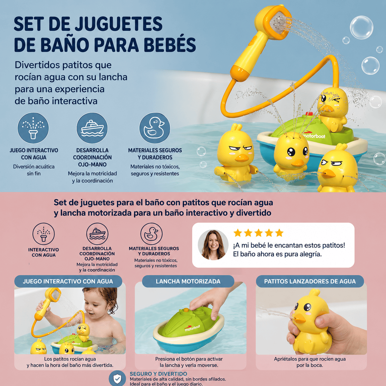 Patitos de Baño con Fuente de Agua y Barco Eléctrico para Bebés
