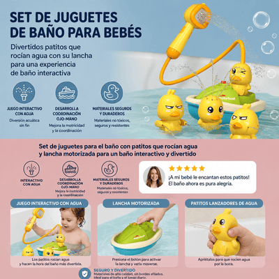 Patitos de Baño con Fuente de Agua y Barco Eléctrico para Bebés