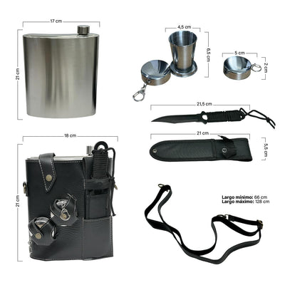 Whiskera 48 OZ Copas y Cuchillo Táctico Con Estuche De Cuero MR-21