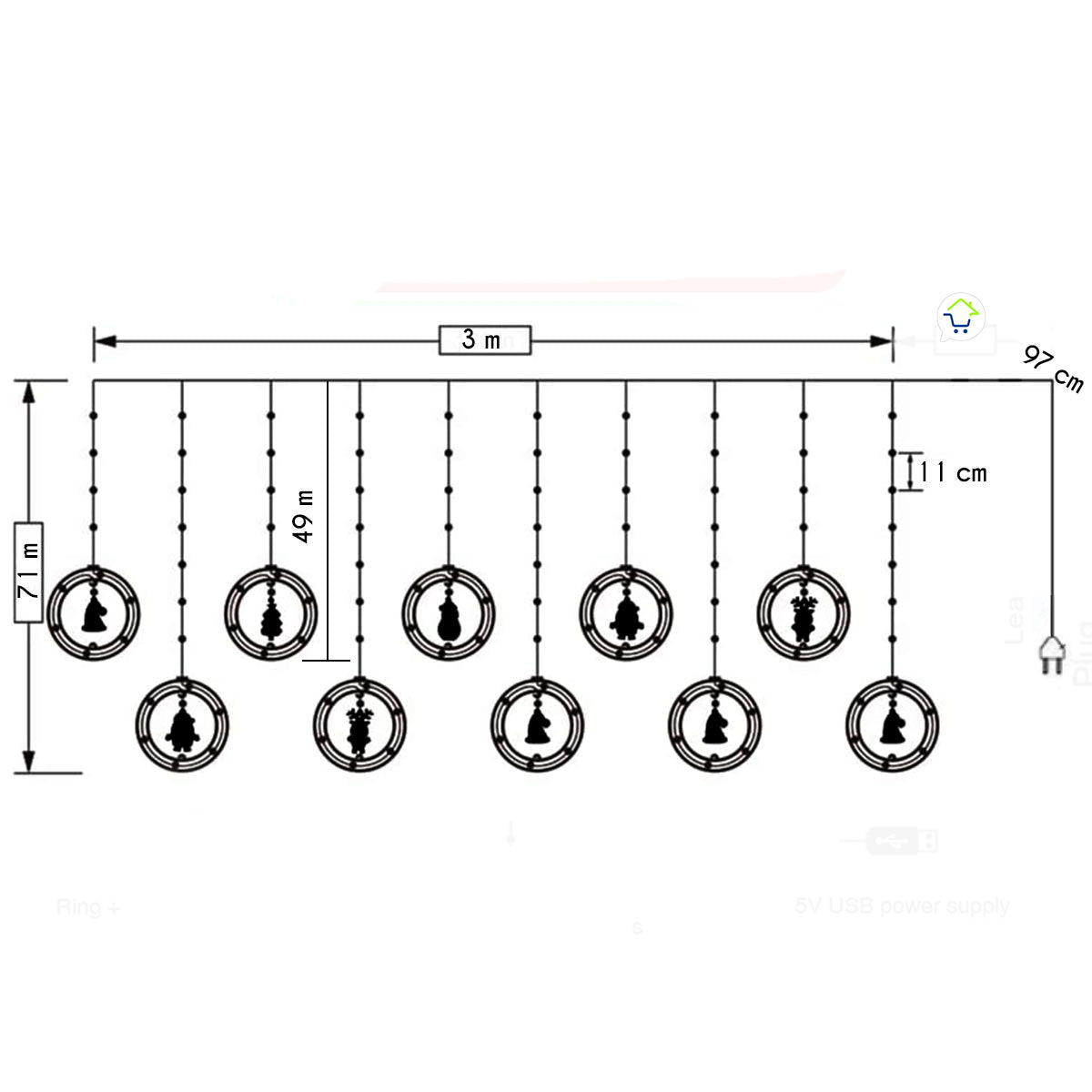 Cortina intercaladas 3 M Bolas Mágicas Navideñas JTX22-2-C