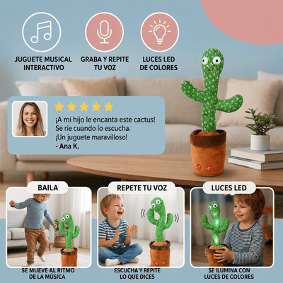 Peluche Bailarin Cactus Luminoso Juguete Color Verde 60 Canciones
