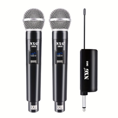 NXG Micrófono inalámbrico, sistema de micrófono de karaoke doble, equipado con un receptor recargable, conjunto de micrófono dinámico inalámbrico mini, adecuado para cantar, bodas, DJs, fiestas y discursos.