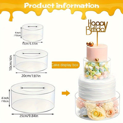 1pieza Soporte de pastel de acrílico transparente de 3 niveles - Rellenable, Soporte decorativo de pastel para cumpleaños, bodas y fiestas - Seguro para alimentos, No necesita luces, Perfecto para exhibir postres, Soporte de pastel para fiestas | Soporte