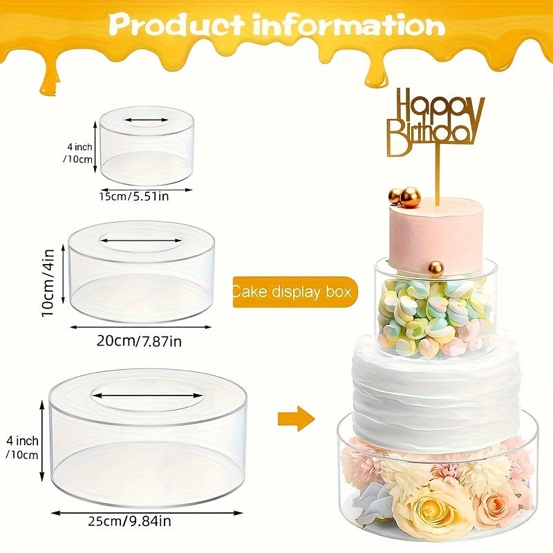 1pieza Soporte de pastel de acrílico transparente de 3 niveles - Rellenable, Soporte decorativo de pastel para cumpleaños, bodas y fiestas - Seguro para alimentos, No necesita luces, Perfecto para exhibir postres, Soporte de pastel para fiestas | Soporte