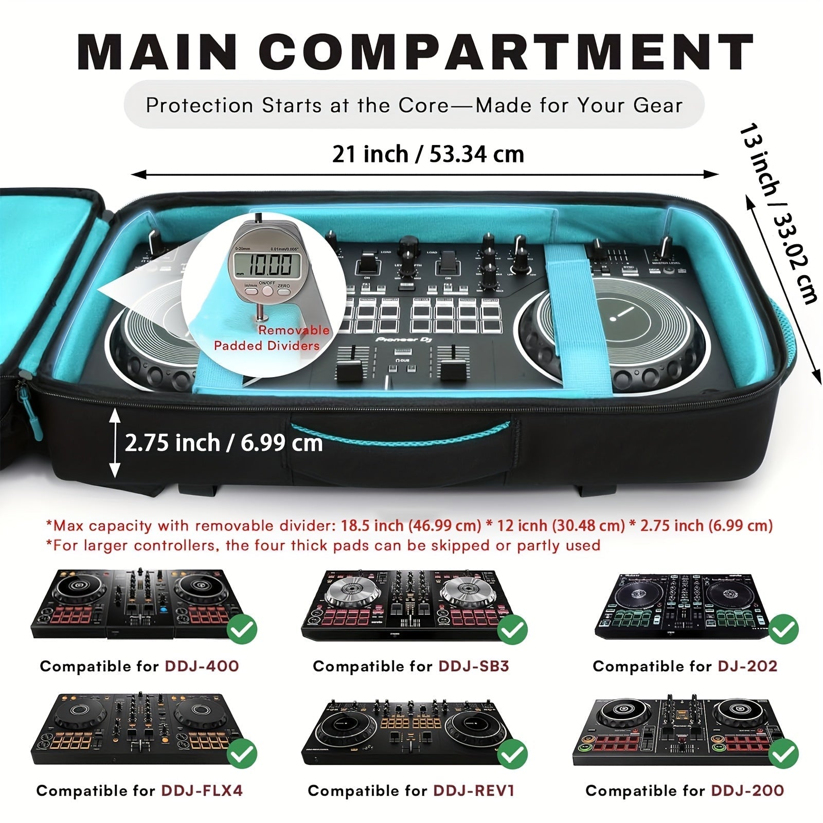 Mochila para controlador DJ AUROTIER, compatible con DDJ-FLX4/200/400/REV1 - Compartimento resistente para laptop, almacenamiento acolchado ajustable para cables/micrófonos, bolsillos de malla reforzados y cierres con candado, mochila de viaje ligera con