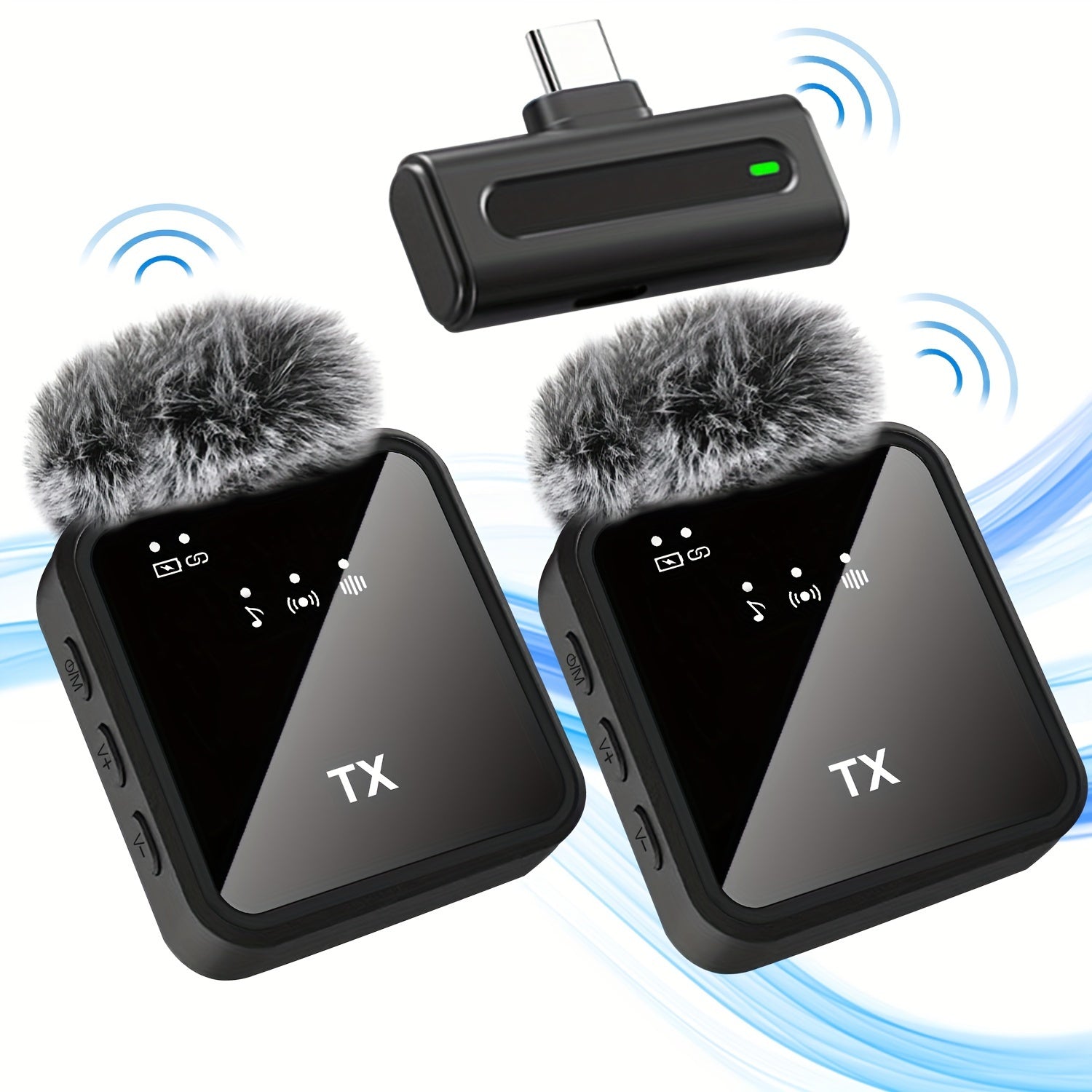 Micrófono inalámbrico profesional con condensador omnidireccional para podcasts de video, entrevistas y vlogs - USB Type-C, batería de litio recargable, 300mAh, conectividad 2.4G/3G/4G/5G, grabación de entrevistas | Micrófono inalámbrico | Recogida omnid