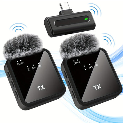 Micrófono inalámbrico profesional con condensador omnidireccional para podcasts de video, entrevistas y vlogs - USB Type-C, batería de litio recargable, 300mAh, conectividad 2.4G/3G/4G/5G, grabación de entrevistas | Micrófono inalámbrico | Recogida omnid