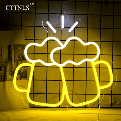 Letreros de neón de cerveza CTTNLS Letreros de neón de cerveza Luces de neón blancas amarillas Decoración de pared para decoración de pared de bar en casa Luz de neón LED Cueva para hombres Bar Discoteca Playa Diseño de tienda Decoración para fiestas nav