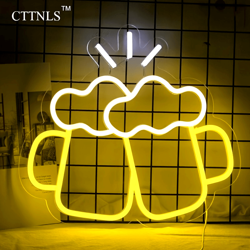 Letreros de neón de cerveza CTTNLS Letreros de neón de cerveza Luces de neón blancas amarillas Decoración de pared para decoración de pared de bar en casa Luz de neón LED Cueva para hombres Bar Discoteca Playa Diseño de tienda Decoración para fiestas nav