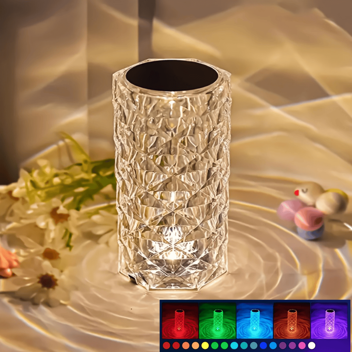 Luces de Escenario Rosa Cristal Brillante - Luz Nocturna Ajustable con 16 Colores, Sin Control Remoto, Baterías no Incluidas, Ideal para Decoración del Hogar, Halloween, Navidad, Escritorio, Camping, Fiestas, Dormitorio y Baño