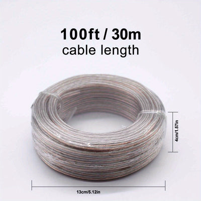 [Cable de Bocina Transparente 22 AWG] Cable de Bocina Transparente 22 AWG - 1 Rollo de 50 FT/100 FT/328 FT, Adecuado para Sistemas de Sonido Estéreo, Bocinas de Cine en Casa, Sonido Envolvente y Radios