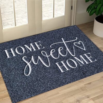 Tapete de bienvenida Hogar Dulce Hogar – Tapete azul acogedor con letras blancas, poliéster lavable a máquina, ideal para entrada, cocina, sala o dormitorio, tapete de bienvenida para interiores | Detalle acogedor para el hogar | Tapete lavable a máquina